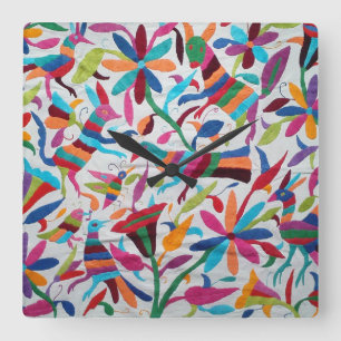 Horloge Carrée Oaxaca Mexique Mexicain Maya Hispanique Ethnique B