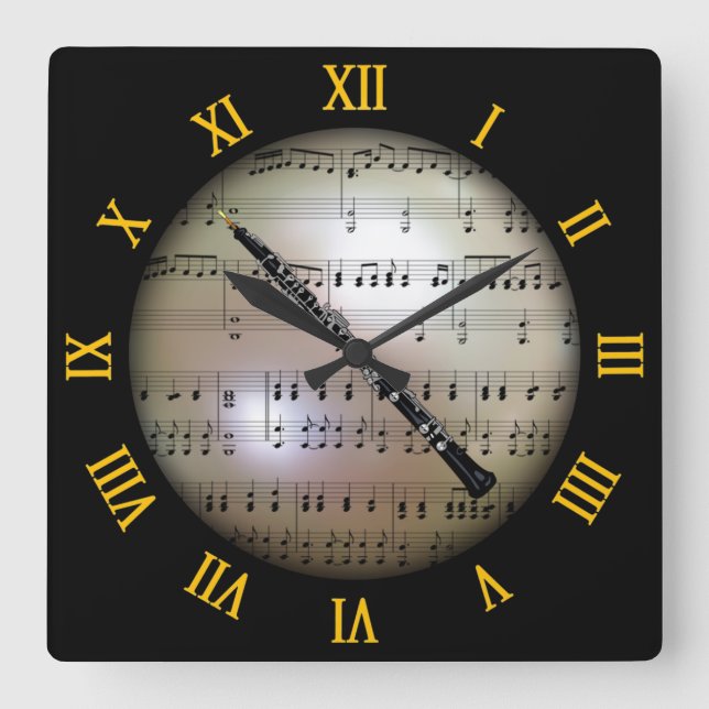 Horloge Carrée Oboe ~ Arrière - plan "La Planète Musicale" * ~ ~  (Recto)