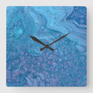 Horloge Carrée Ocean Breeze 3 Blue Purple Abstract Wall Clock