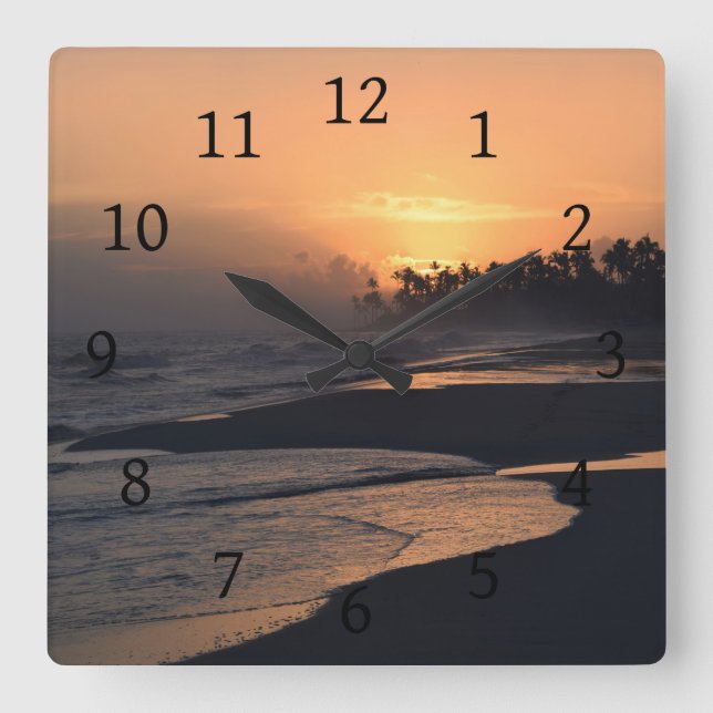 Horloge Carrée Océan de coucher du soleil de plage de la photo 51 (Recto)