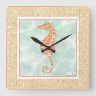 Horloge Carrée Ocean Orange Seahorse