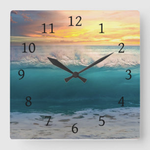 Horloge Carrée Ocean Sunset Beach Photo 193 Poster