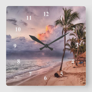 Horloge Carrée Ocean Waves Sandy Beach Sunset