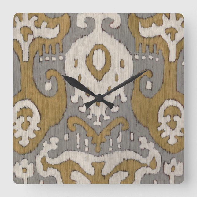 Horloge Carrée Ochre Ikat II (Recto)