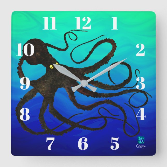 Horloge Carrée Octo de Sybille sur bleu vert - cadenas Carré (Recto)