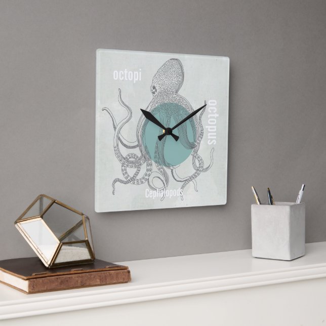 Horloge Carrée Octopus Beach House ou un biologiste marin (Bureau)