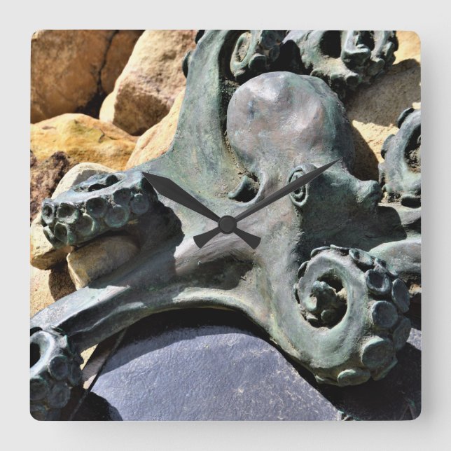 Horloge Carrée Octopus et Rocks Beach (Recto)