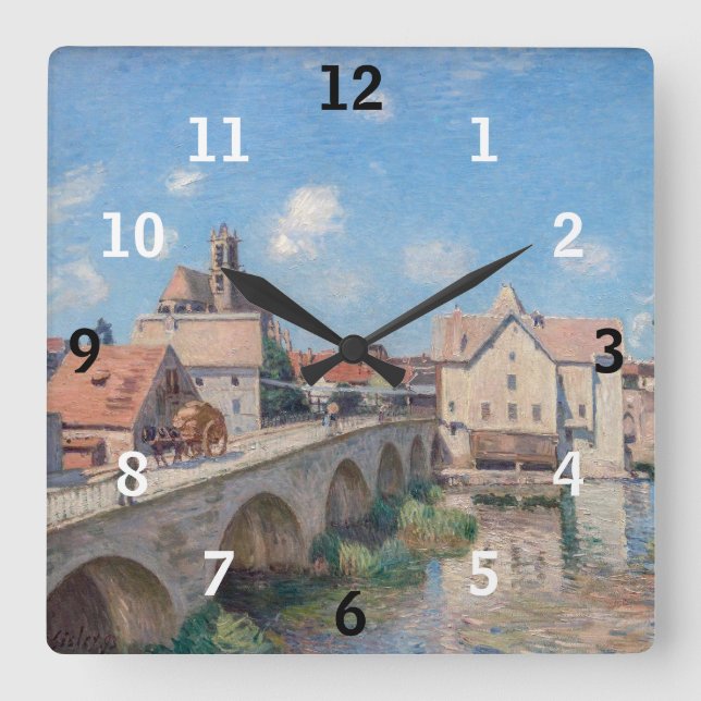Horloge Carrée OEuvre d'Alfred Sisley - Le Pont de Moret (Recto)