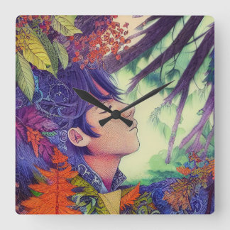 Horloge Carrée Oeuvre d'Anime Forêt mâle - Japon Style manga