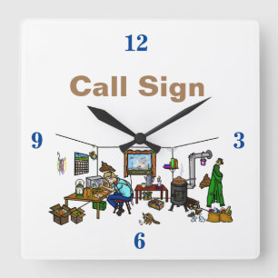 Horloge Carrée Off The Grid Ham Radio Shack Wall Clock