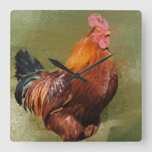 Horloge Carrée Oil Painted chicken Kitchen Clock