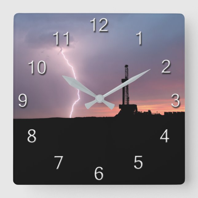 Horloge Carrée Oilfield Lightning Purple Sunrise (Recto)