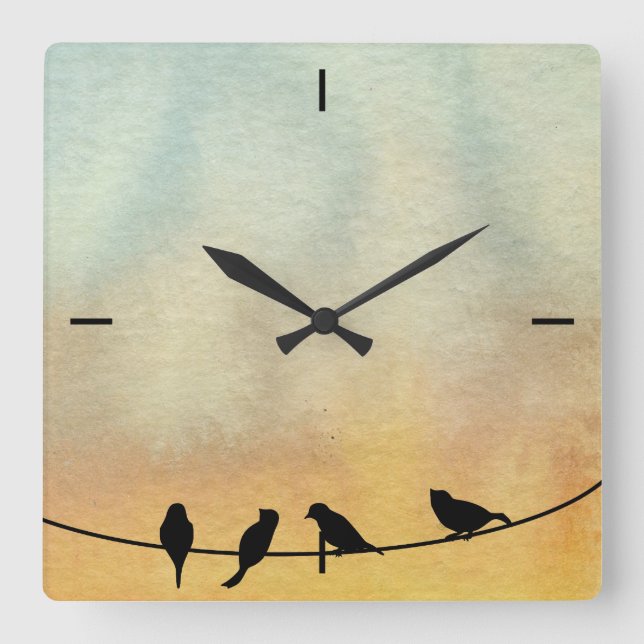 Horloge Carrée Oiseaux sur fil (Recto)