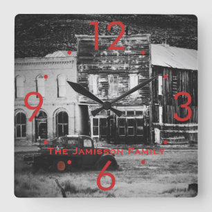 Horloge Carrée Old Buildings with Vintage Truck Customized Clock