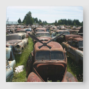 Horloge Carrée Old Car Wall Clock Garage Clock Junkyard Scene