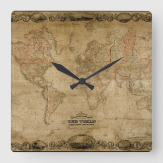 Horloge Carrée Old World Map Antique History Designer Clock