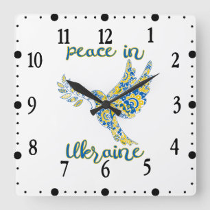 Horloge Carrée Olive branche colombe de paix drapeau ukrainien co