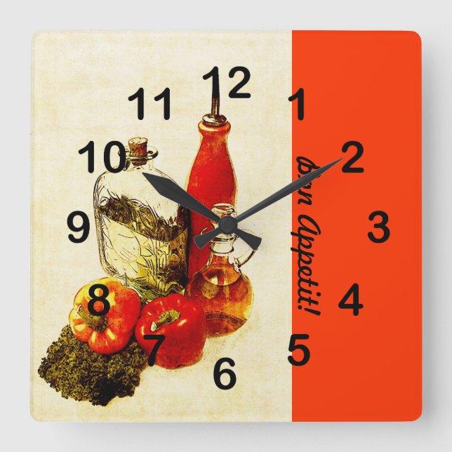 Horloge Carrée Olive oil bottles cooking still life (Recto)