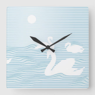 Horloge Carrée OP Art Blue Swan Drift 