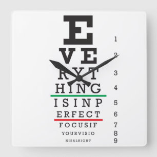 Horloge Carrée Optométry Eye Chart