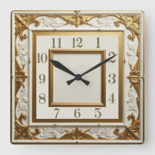 Horloge Carrée Or Art Déco élégant