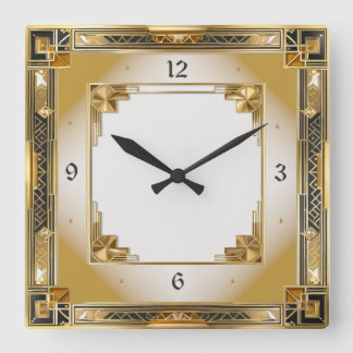Horloge Carrée Or Art Déco élégant
