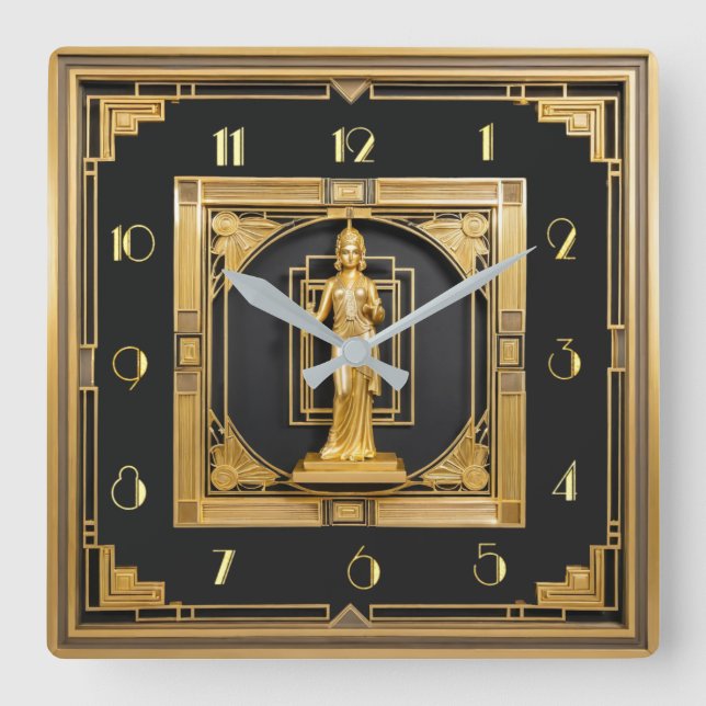 Horloge Carrée Or Art Déco élégant (Recto)