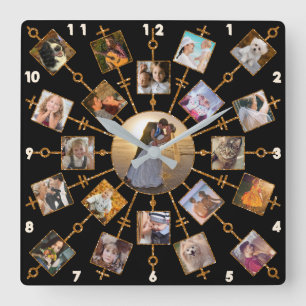 Horloge Carrée Or assez noir d'images du collage 21 de photo de