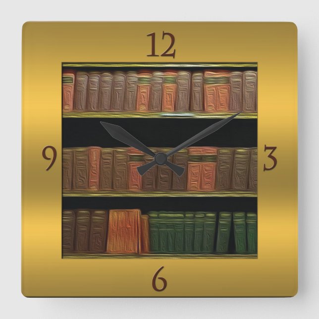 Horloge Carrée Or de Book Lover (Recto)