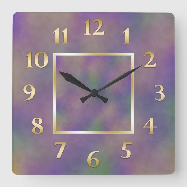 Horloge Carrée Or métallique vert pourpre (Recto)