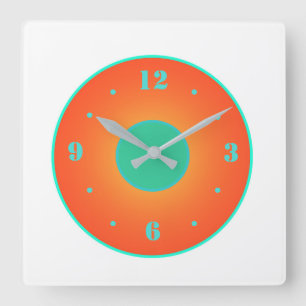 Horloge Carrée Orange avec Aqua Green sur l'horloge Arrière - pl