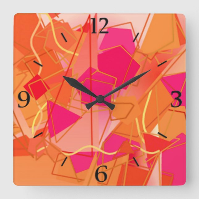 Horloge Carrée Orange et rose chaud, Kadinsky inspiré Abstrait (Recto)