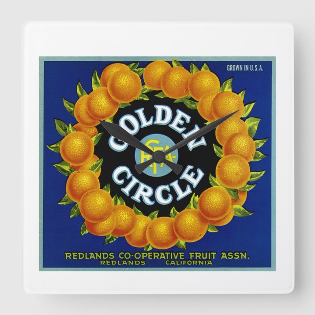 Horloge Carrée Oranges du cercle d'or (Recto)