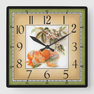 Horloge Carrée Oranges et arbres