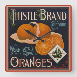 Horloge Carrée Oranges labellisée Vintage Fruit