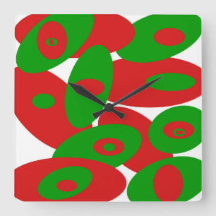 Horloge Carrée Orbes rouge, verte et blanche