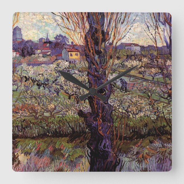 Horloge Carrée Orchard à Blossom, Arles par Vincent van Gogh (Recto)