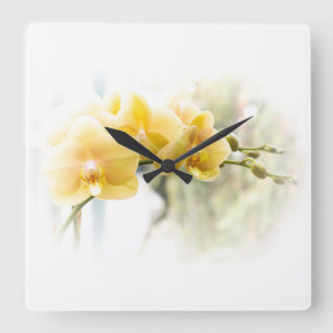 Horloge Carrée Orchidée de mite jaune en soleil