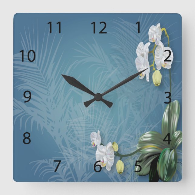 Horloge Carrée Orchidées et fougères (Recto)