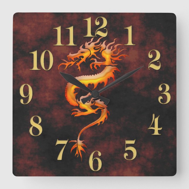 Horloge Carrée Oriental Asiatique Dragon Designer Timepiece (Recto)