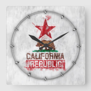 Horloge Carrée Ours de drapeau de République de la Californie en