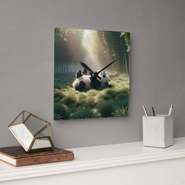 Horloge Carrée Ours De Panda Sous Le Soleil (Bureau)