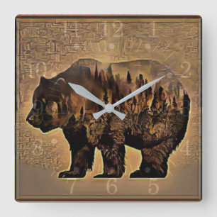 Horloge Carrée Ours gris