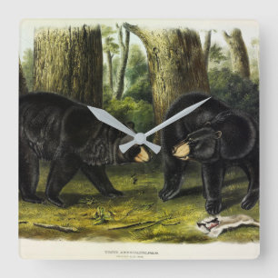 Horloge Carrée Ours noir américain (Ursus Americanus) par Audubon