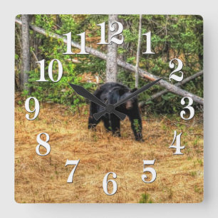 Horloge Carrée Ours Noir Sauvage & Yukon Forest Photo Art