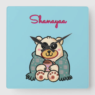 Horloge Carrée Ours polaire mignon personnalisé et sur mesure