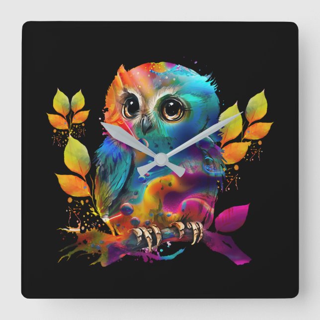 HORLOGE CARRÉE OWL COLORÉ ABSTRAIT (Recto)