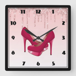 Horloge Carrée Paillettes Pink Dripping