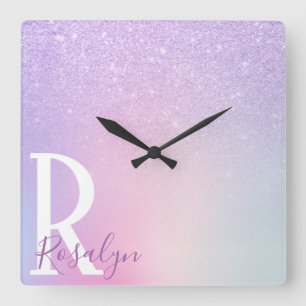 Horloge Carrée Paillettes violettes ombrées élégantes modernes et