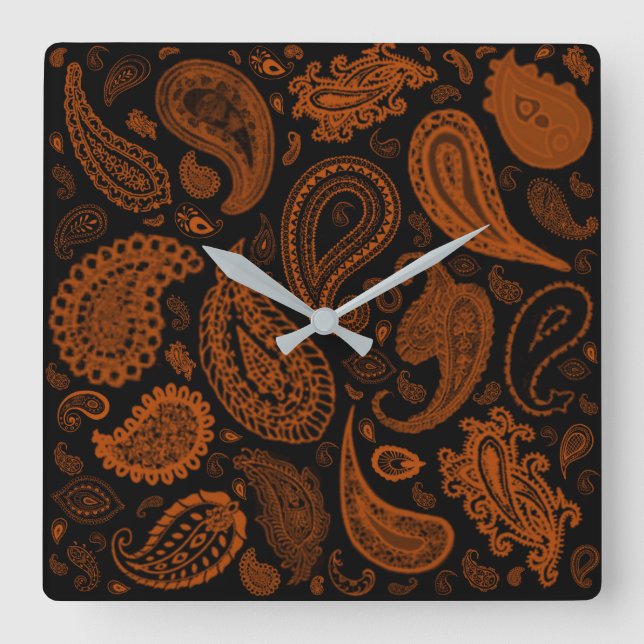 Horloge Carrée Paisley en rouille par Julie Everhart (Recto)